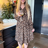Leopard Print Button Front Midi Dress