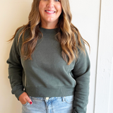 Piped Fleece Cotton Blend Crew Neck Sweater
