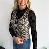 Cheetah Ribbon Tie Front Vest