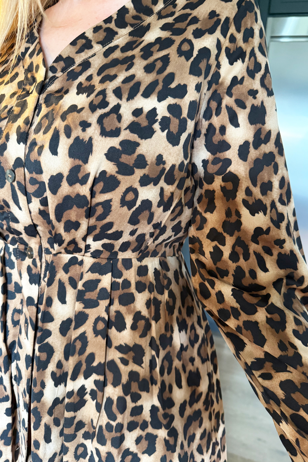 leopard stripe button front midi dress Leopard Print Button Front Midi Dress Small / Leopard