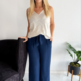Elastic Tie Waist Straight Leg Trouser