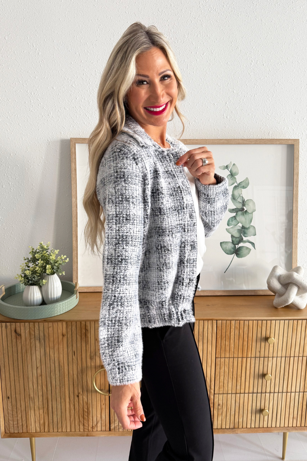 Long Sleeve Collared Bomber Sweater Jacket