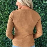 Fitted Cable Knit Sweater with Button Details