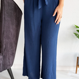 Elastic Tie Waist Straight Leg Trouser