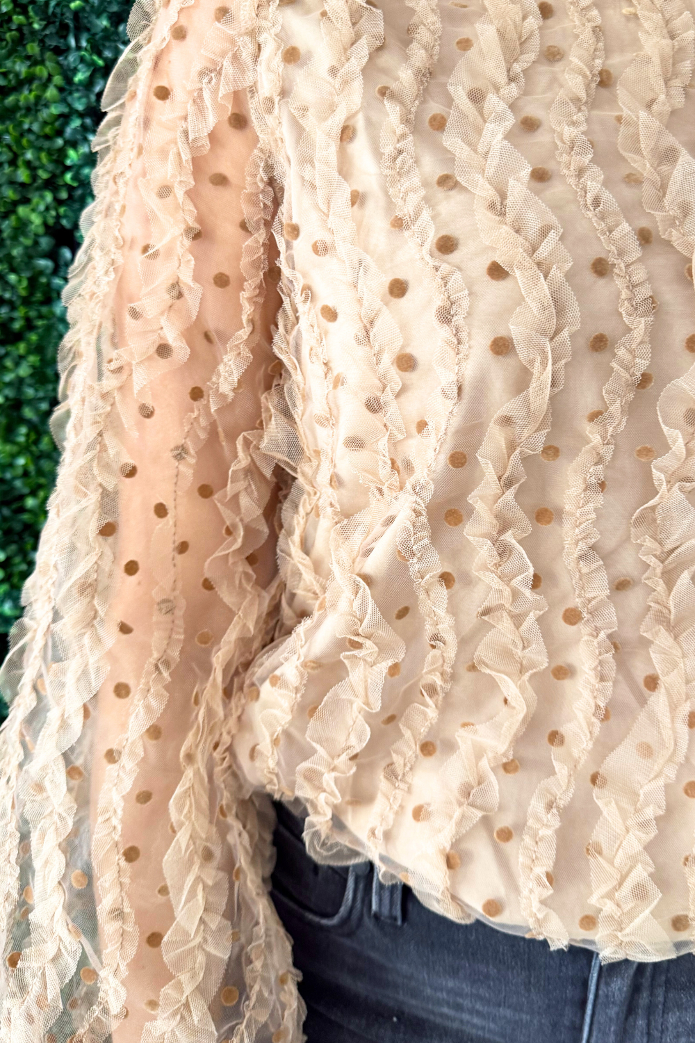Dotted Balloon Sleeve Blouse