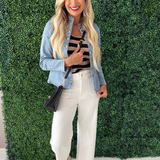 Woven Denim Jacket with Gold Button Detail