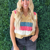 Striped Cable Knit Sweater Vest