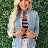 Woven Denim Jacket with Gold Button Detail