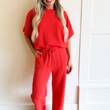 Knit Drawstring Wide Leg Bottoms