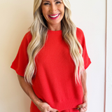 Round Neck Cloudy Knit 1/2 Sleeve Top