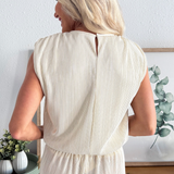 Sleeveless Metallic Pleated Muscle Top with Bubble Hem