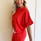Round Neck Cloudy Knit 1/2 Sleeve Top
