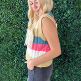 Striped Cable Knit Sweater Vest