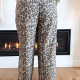 Drawstring Animal Print Wide Leg Pants