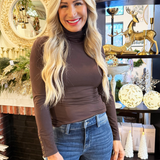 Lyocell Turtle Neck Button Cuff Top