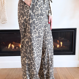 Drawstring Animal Print Wide Leg Pants