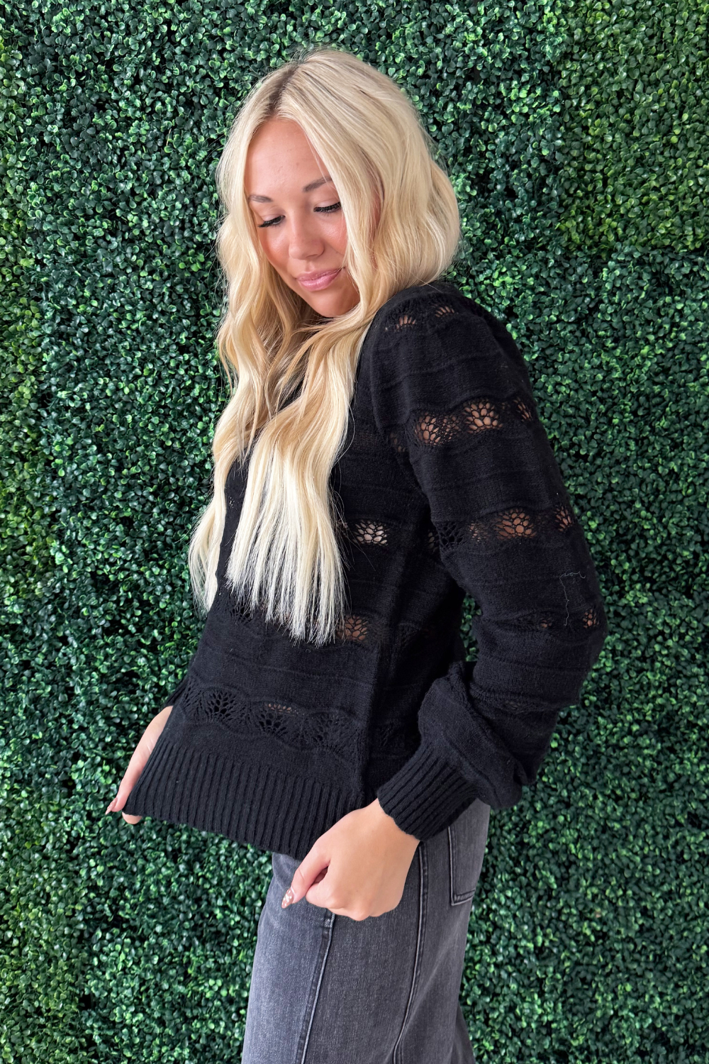 Pointelle Stripe Knit Pullover