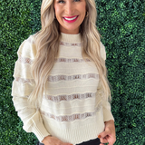Pointelle Stripe Knit Pullover