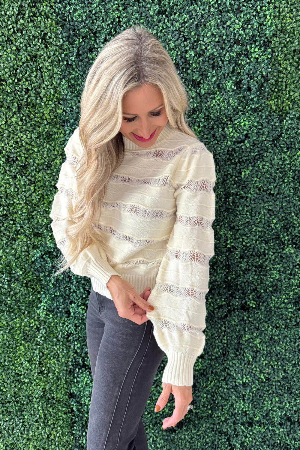 Pointelle Stripe Knit Pullover
