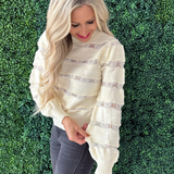 Pointelle Stripe Knit Pullover
