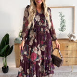 Floral Surplice Pleated Maxi Dress