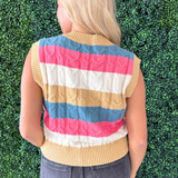 Striped Cable Knit Sweater Vest