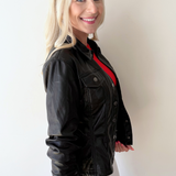 Cinched 3/4 Sleeve Detail Faux Leather Peplum Jacket