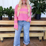 Striped V-Neck Long Sleeve Sweater