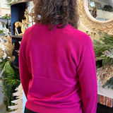 V Neck Long Sleeve Pointelle Striped Pullover