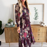 Floral Surplice Pleated Maxi Dress