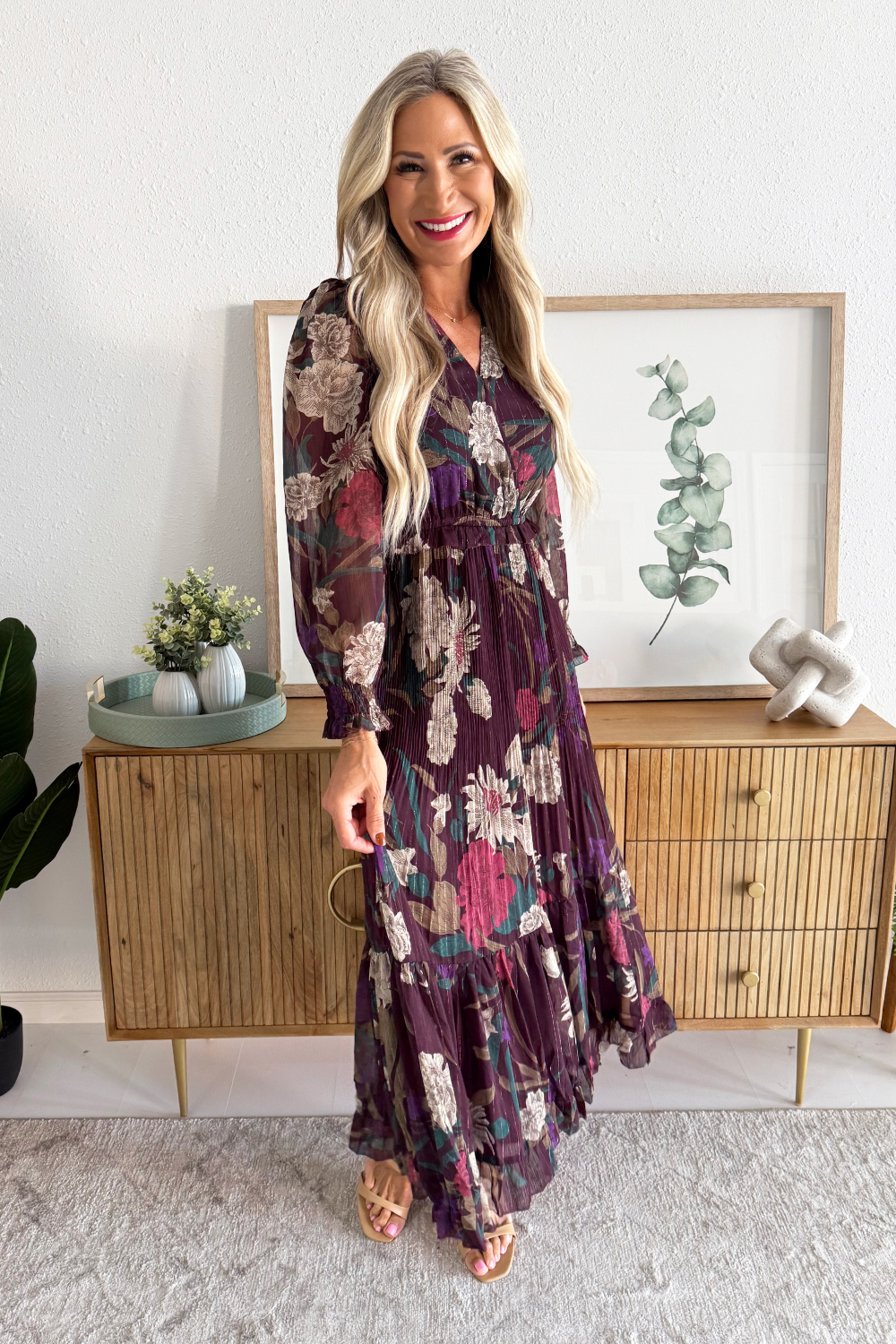 floral surplice maxi dress Verbena Floral Ingrida Surplice Maxi Dress Curve KELLY-BLUES / 2X by Sugarlips