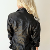 Cinched 3/4 Sleeve Detail Faux Leather Peplum Jacket