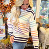 Multi Color Stripe Crew Neck Pullover Sweater