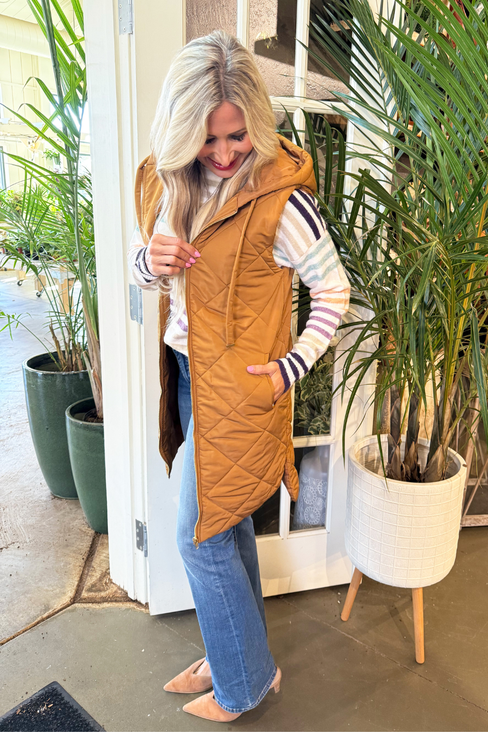 Quilted Puffer Long Hoodie Vest