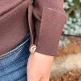 Knit Long Sleeve V Neck Collared Top