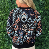 Long Sleeve Crew Neck Dropped Shoulder Jacquard Sweater