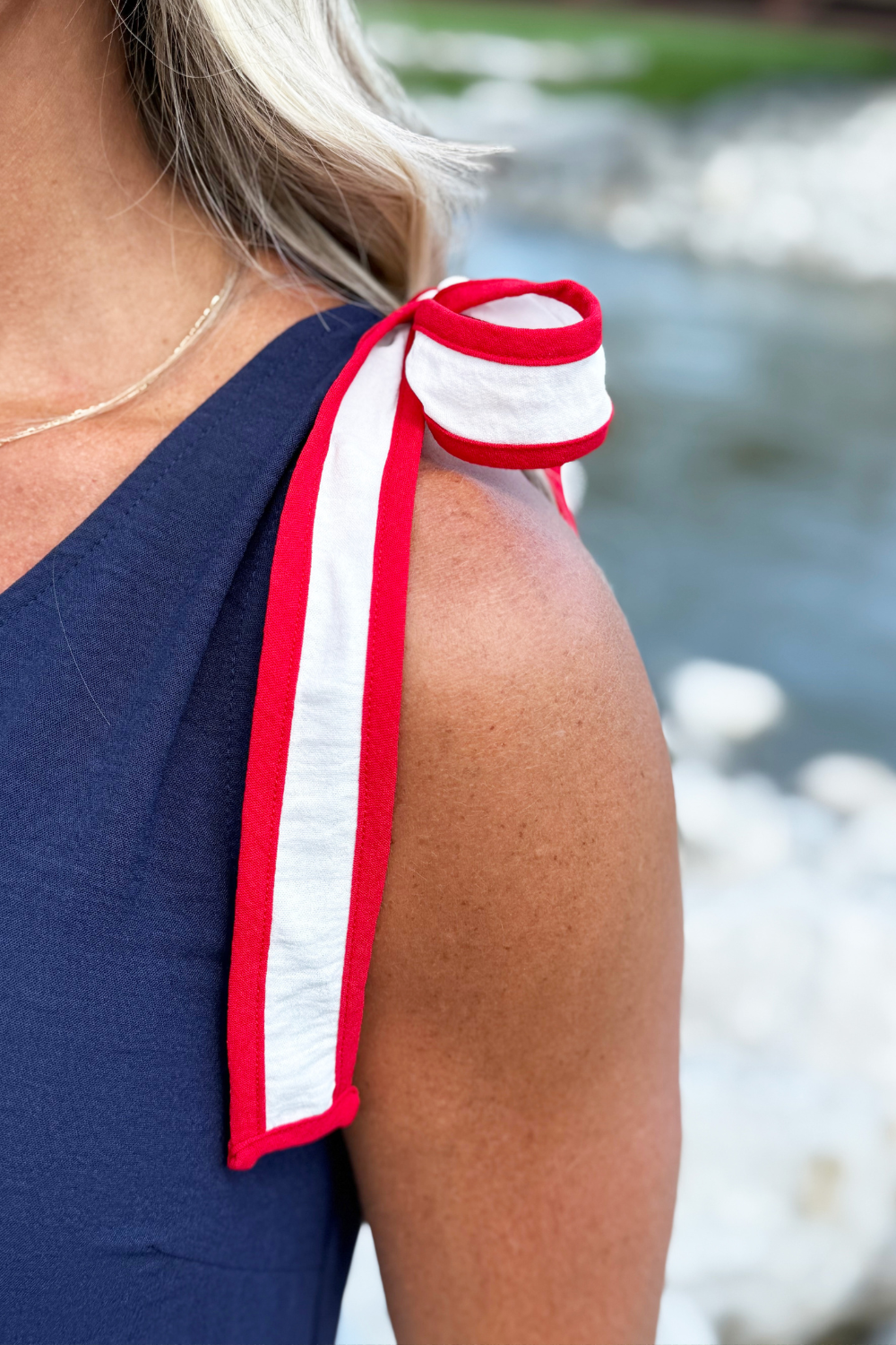 Sleeveless Shoulder Bow Tiered Dress