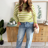 Striped Pointelle Knit Sweater