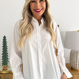 Adjustable Sleeve Button Front Woven Top