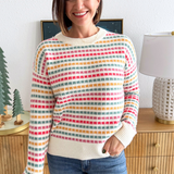 Multi Color Texture Striped Long Sleeve Crew Neck