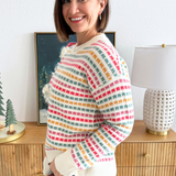 Multi Color Texture Striped Long Sleeve Crew Neck