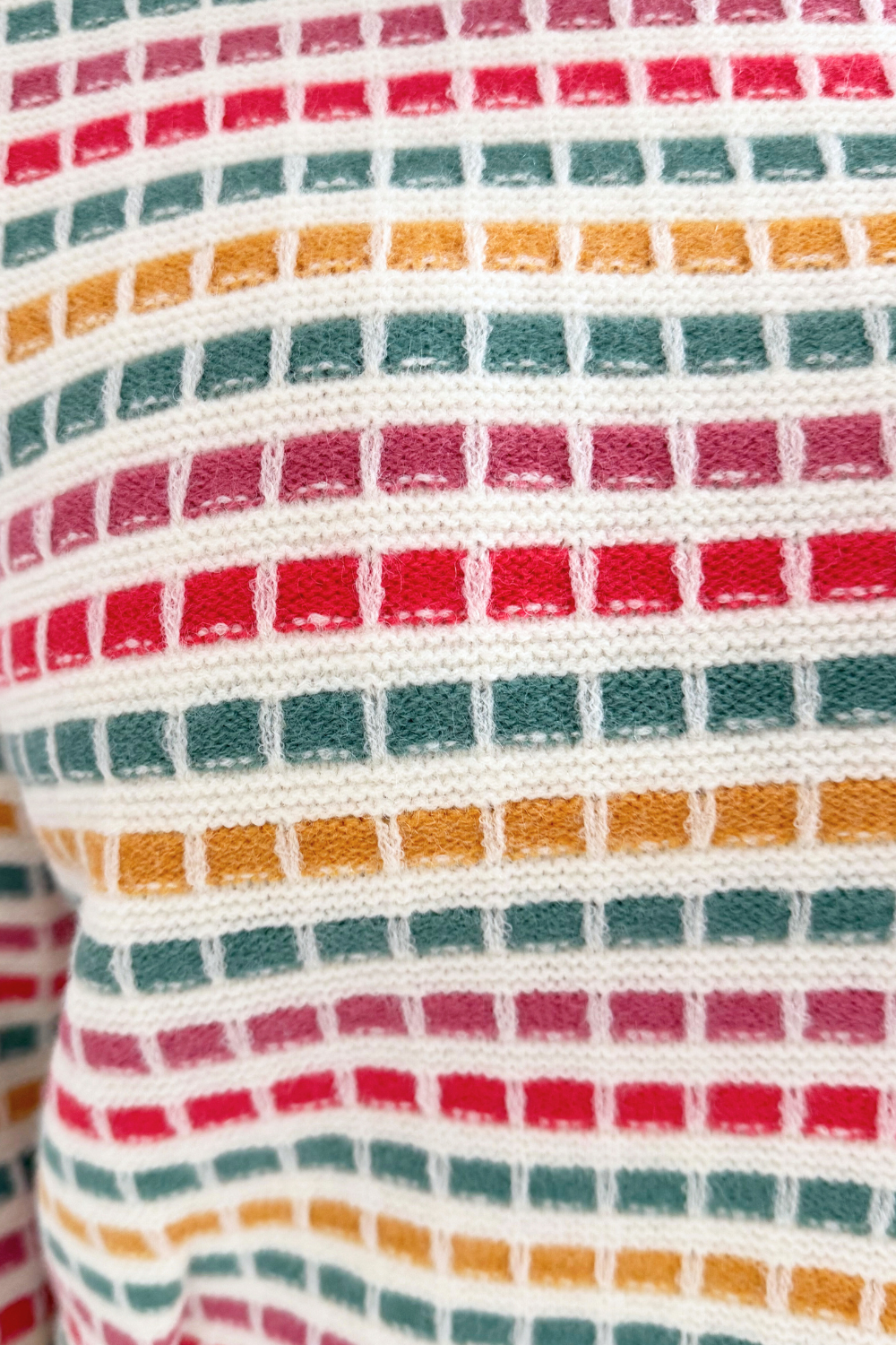 Multi Color Texture Striped Long Sleeve Crew Neck
