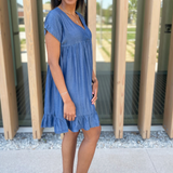 Ruffle Sleeve V-Neck Dress