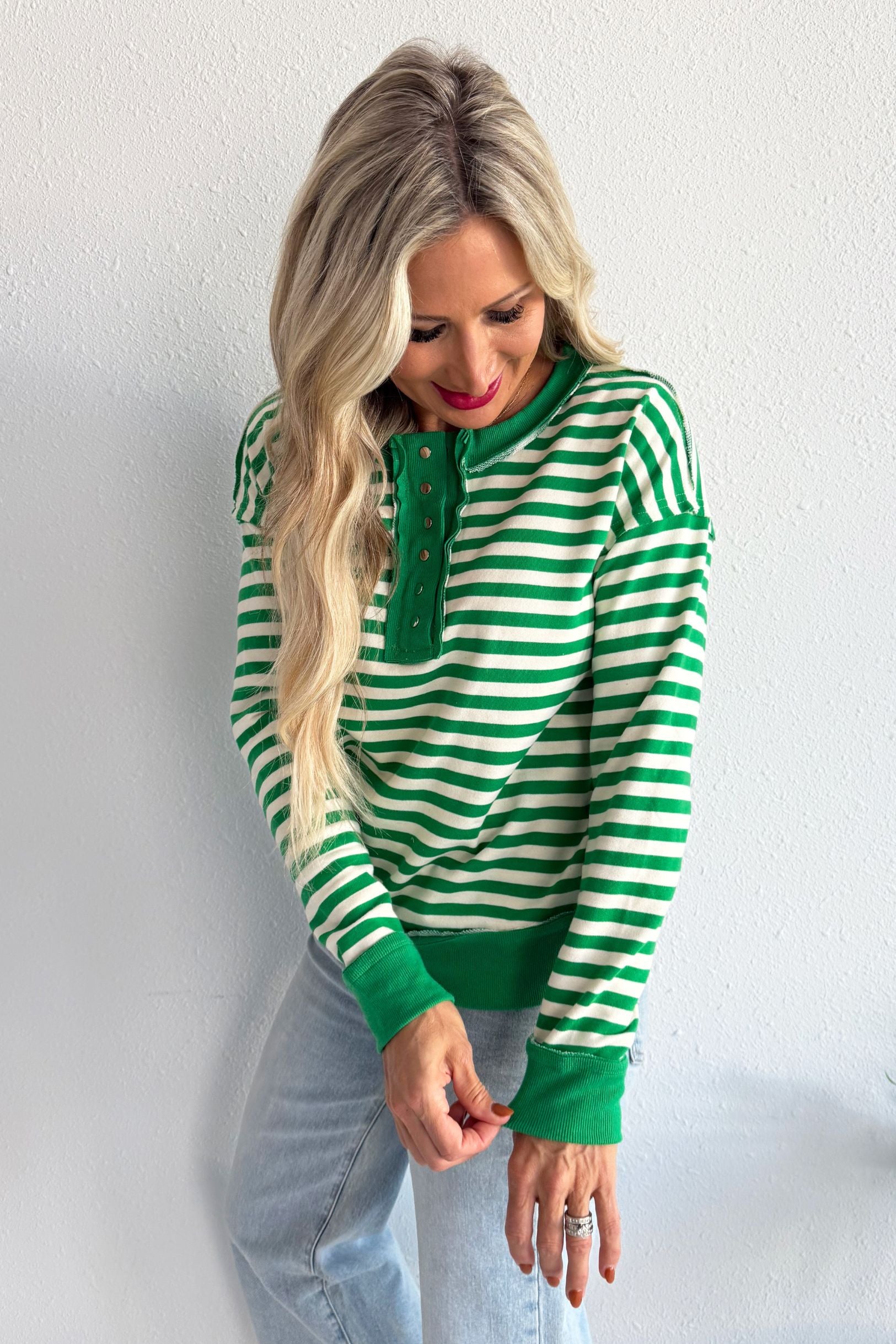 Stripe French Terry Snap Button Pullover