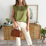 Sleeveless Woven to Knit Top