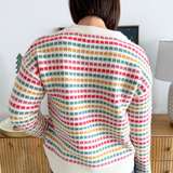 Multi Color Texture Striped Long Sleeve Crew Neck