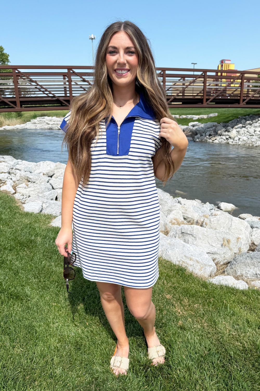 Short Sleeve Quarter Zip Dress with Pockets