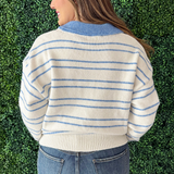 Collared Striped Knit Half Button Pullover