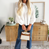 Lace Applique Detail Mixed Media Long Sleeve Blouse