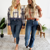 Plaid V Neck Knit Sweater